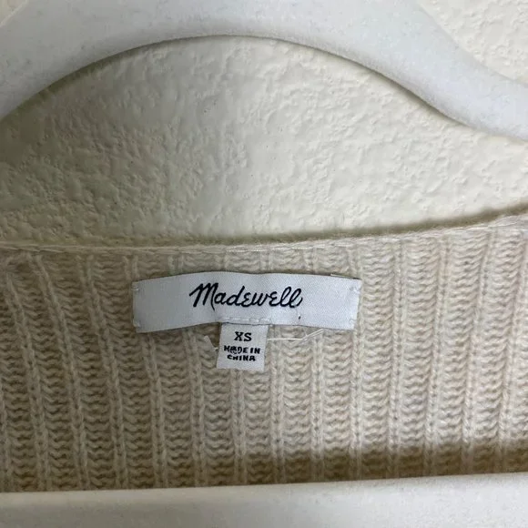 Madewell Woodside Merino Wool Long Sleeve V-Neck Ribbed Pullover Sweater - Picture 5 of 6